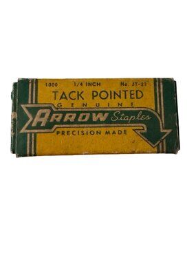 Vintage Arrow Staples JT-21 1/4 Inch Tack Pointed Staples Box 1000 Genuine Faste